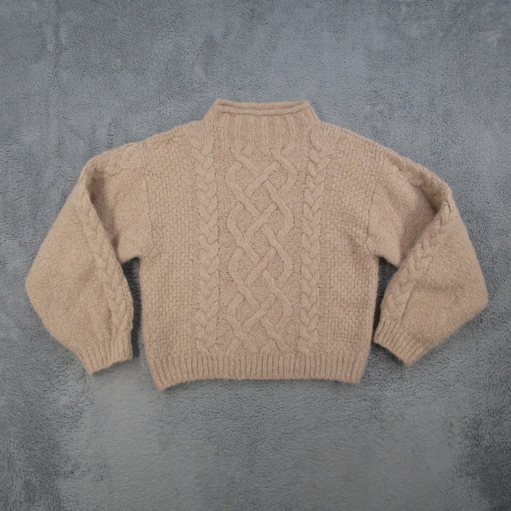 Nation LTD Alpaca Blend Cable Knit Mock Neck Sweater Tan Beige Size L